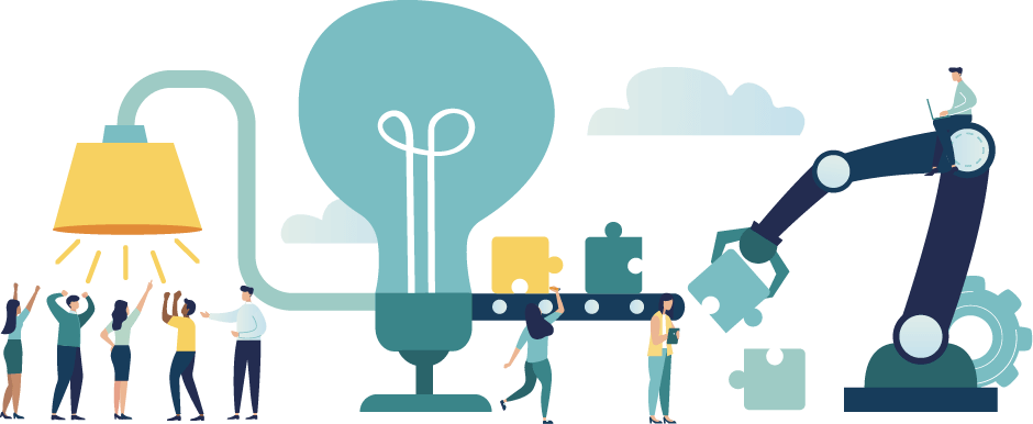 lightbulb and puzzle piece conveyor belt