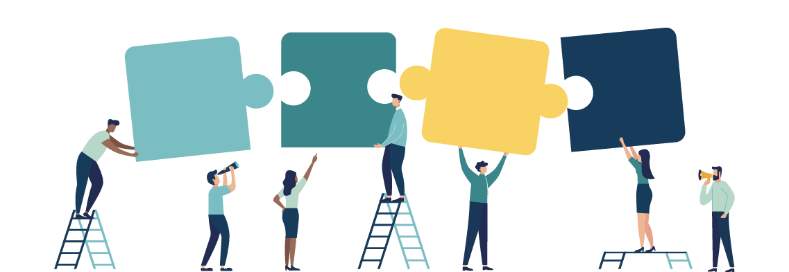 workers helping to complete puzzle