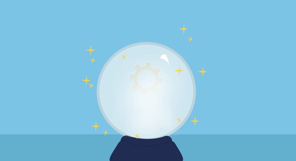 Illustration of a crystal ball on a light blue background