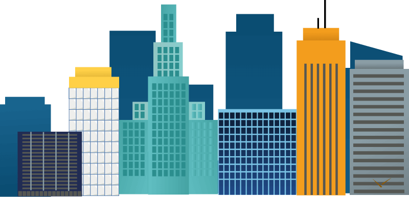 Illustration of various colorful city buildings