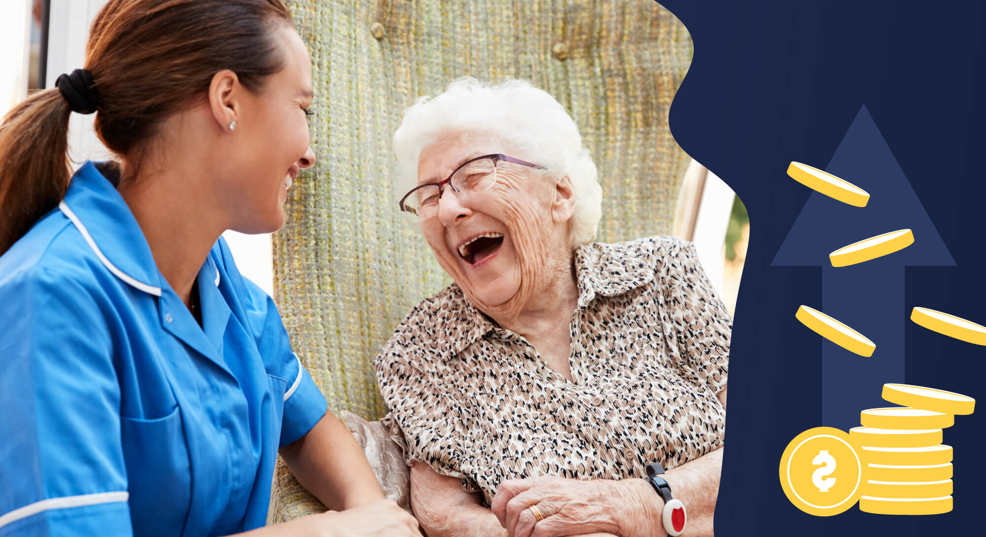 Senior woman laughing with a homecare employee