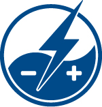 Illustrated lightning bolt next to plus and minus sign