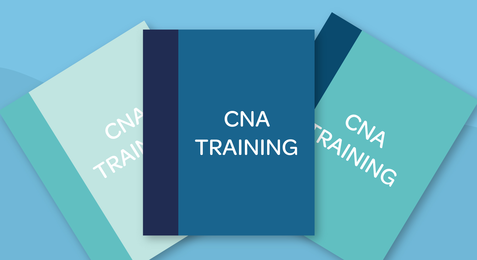 Three illustrated books with the title of "CNA TRAINING"
