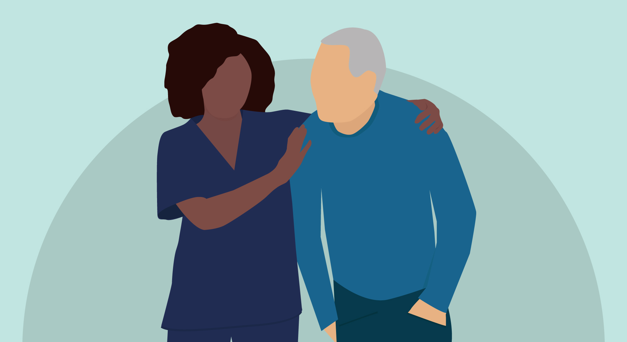 Illustrated nurse supporting an elderly man